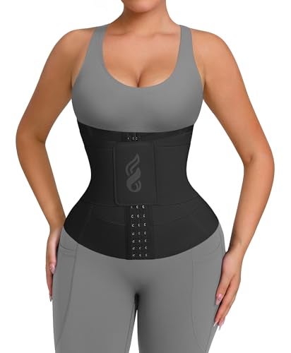 FeelinGirl Womens' Waist Trainer Tummy Control Waist Cincher Trimmer Belt with Hooks Steel Bones Slim Workout Girdle Black - Image 1