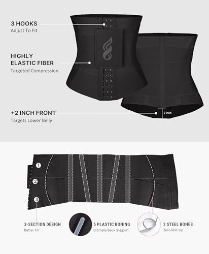 FeelinGirl Womens' Waist Trainer Tummy Control Waist Cincher Trimmer Belt with Hooks Steel Bones Slim Workout Girdle Black - Image 4