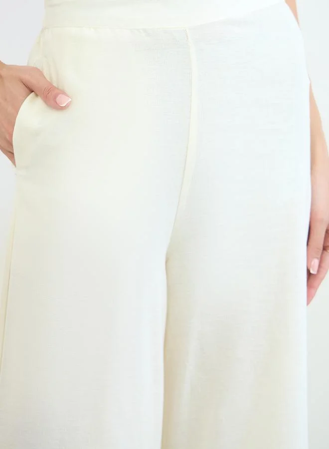 Styli Off White Off White Embroidered Top and Wide Leg Pants Set for Women | Best Price UAE
