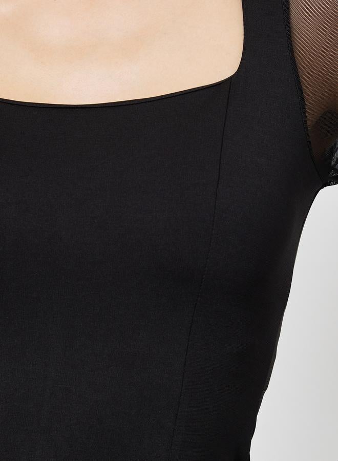 ستايلي فستان ميدي بحافة ميرميد وأكمام طويلة شبكية - Image 4