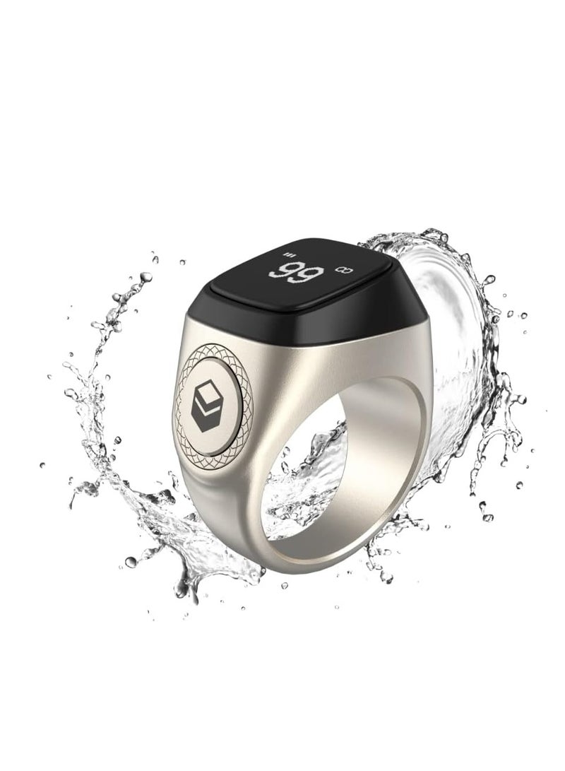iQIBLA Smart Tasbih Tally Counter for Muslims Zikr Ring Digital Tasbeeh 5 Prayer Time Vibration Reminder Waterproof 18mm SILVER - Image 1