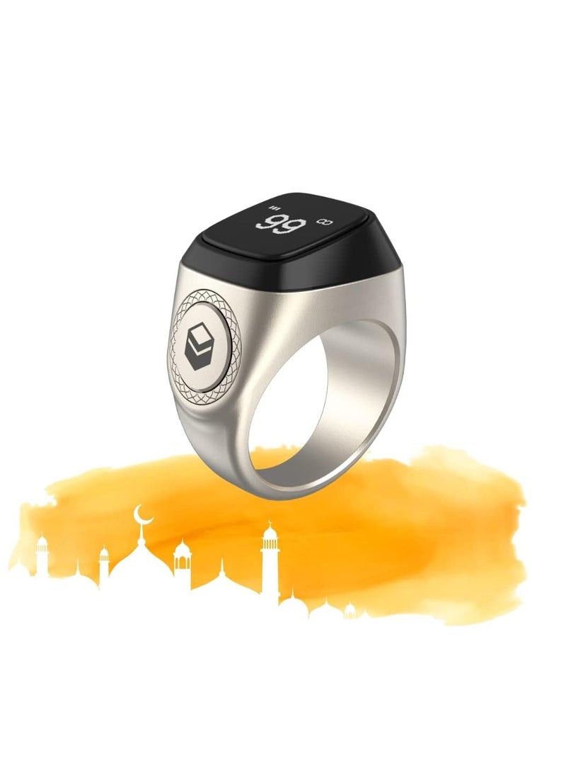 iQIBLA Smart Tasbih Tally Counter for Muslims Zikr Ring Digital Tasbeeh 5 Prayer Time Vibration Reminder Waterproof 18mm SILVER - Image 2