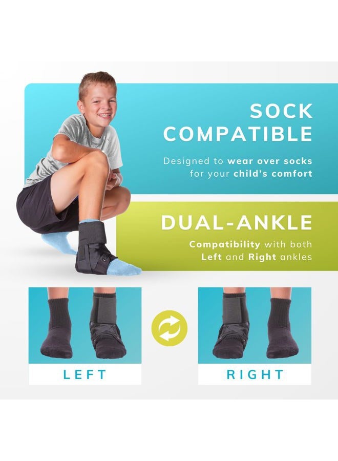 BraceAbility Lace Up Kids Ankle Brace - Pediatric Figure 8 Sprained Foot Support Wrap for Active Youth, Children in Sports, Basketball Protection, Gymnastics, Soccer, and Volleyball (Small) - Image 4