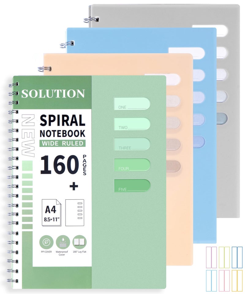 Yoment 4 Pack Small Spiral Notebooks, A6 4.1"x 5.7" Notebook Hardcover Pocket Notepad, 160 Pages College Ruled Spiral Bound Small Notebooks for Note Taking, Journaling, Study, 4PCS Index Tabs - Image 1
