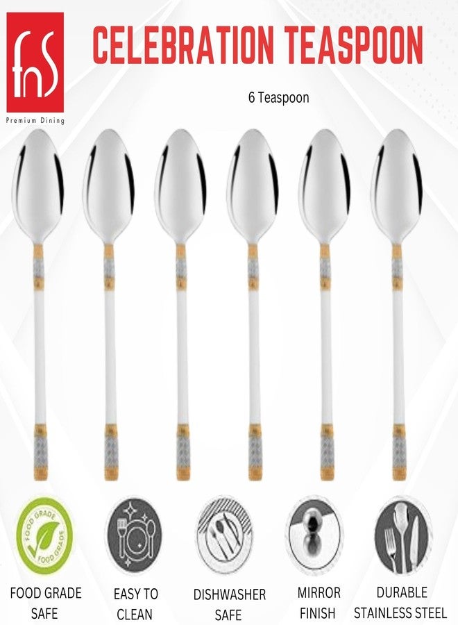 FnS Celebration Premium Stainless Steel 24 Karat Gold Plated Teaspoon -Set of 6 Spoons for Tea and Coffee - Image 2