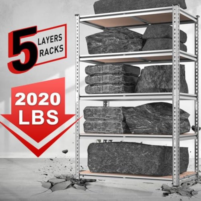 2020LBS رفوف المرآب الثقيلة 5 رفوف تخزين الطبقة رفوف معدنية قابلة للتعديل للطابق السفلي، مستودع، مخزن، خزانة، مطبخ، سهلة التجميع، 90 سم × 40 سم × 180 سم، مجلفن، أبيض - Image 4