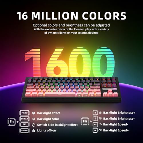 ZORNHER ZH870 Wireless Mechanical Gaming Keyboard,80% Pink & Purple Custom Creamy Sound Keyboard with Shine Through PBT Keycaps,Pre-lubed Linear Switches,Hot-Swappable,RGB Backlit,2.4GHz/USB-C/BT5.0 - Image 4