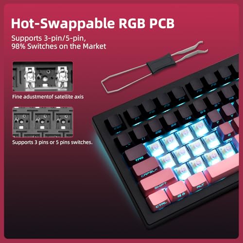 ZORNHER ZH870 Wireless Mechanical Gaming Keyboard,80% Pink & Purple Custom Creamy Sound Keyboard with Shine Through PBT Keycaps,Pre-lubed Linear Switches,Hot-Swappable,RGB Backlit,2.4GHz/USB-C/BT5.0 - Image 5