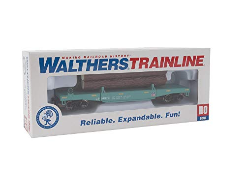 Walthers Trainline عربة تفريغ الأخشاب من وولثرز ترينلاين مع 3 جذوع - جاهزة للتشغيل - يونيون باسيفيك 14972 (نظام MOW؛ أخضر، علامات وضوح صفراء) 931-1773 نموذج سكة حديد HO - نموذج شحن - Image 5