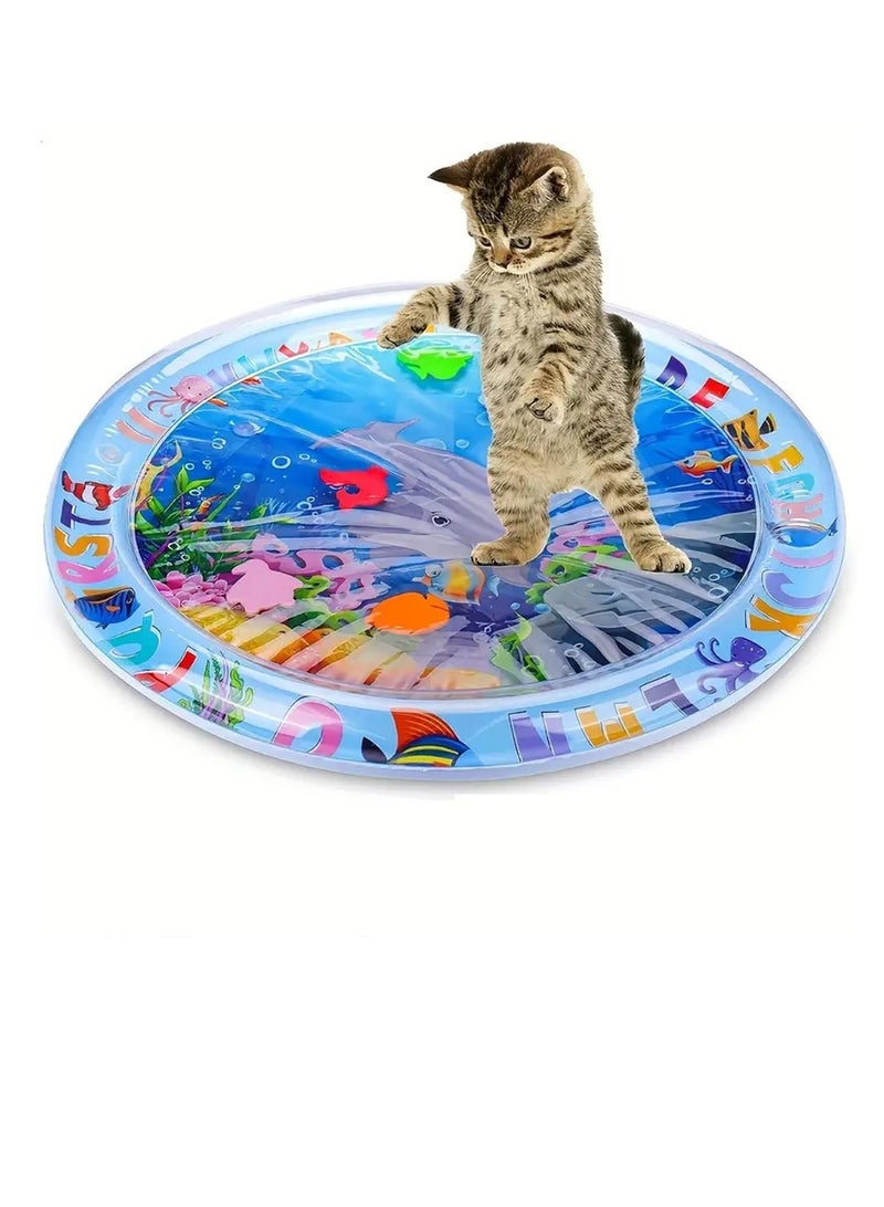 Interactive Cat Water Sensory Play Mat, Round Animal Print Plastic Toy for Indoor Cat Engagement, Cooling Summer Cat Activity Pad, Non-Electric, No Battery Required - Image 1