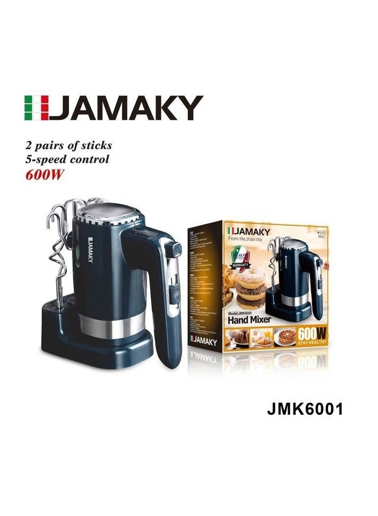 Jamaky Italy مضرب بيض كهربائي من جاماكى 600 وات مزود بحامل لون اسود - JMK 6001  - Image 2