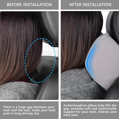 Aukee Memory Foam Car Neck Pillow Soft Leather Car Headrest for Driving Home Office Gray (Pack of 2) - Image 3