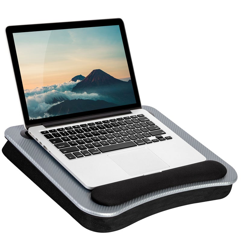 LAPGEAR Memory Foam Lap Desk with Wrist Rest and Media Slot - Medium - Silver Carbon - Fits up to 15.6 Inch Laptops and Most Tablet Devices - Style No. 91335 - Image 1