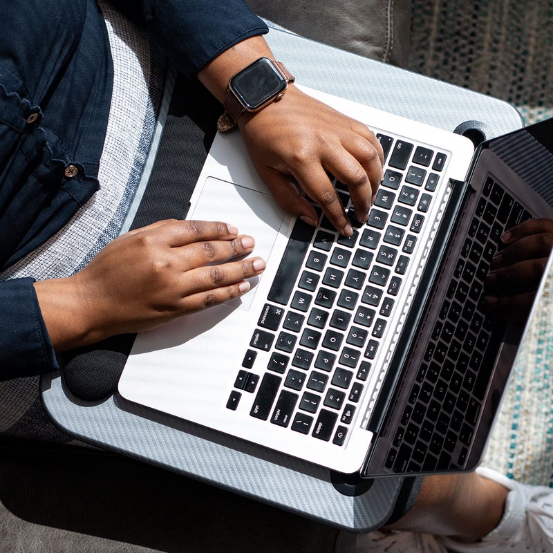 LAPGEAR Memory Foam Lap Desk with Wrist Rest and Media Slot - Medium - Silver Carbon - Fits up to 15.6 Inch Laptops and Most Tablet Devices - Style No. 91335 - Image 4