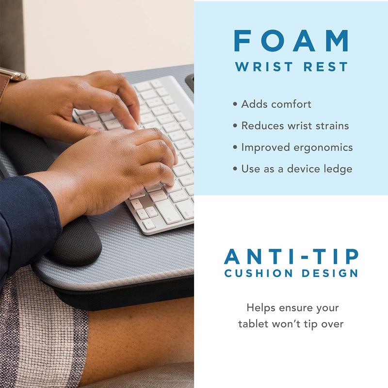 LAPGEAR Memory Foam Lap Desk with Wrist Rest and Media Slot - Medium - Silver Carbon - Fits up to 15.6 Inch Laptops and Most Tablet Devices - Style No. 91335 - Image 3