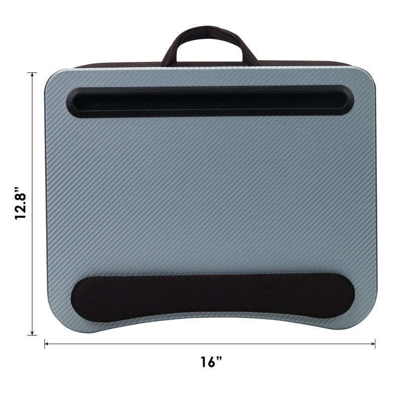 LAPGEAR Memory Foam Lap Desk with Wrist Rest and Media Slot - Medium - Silver Carbon - Fits up to 15.6 Inch Laptops and Most Tablet Devices - Style No. 91335 - Image 5