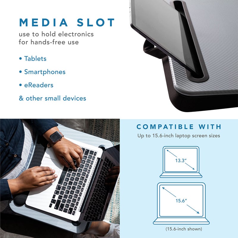 LAPGEAR Memory Foam Lap Desk with Wrist Rest and Media Slot - Medium - Silver Carbon - Fits up to 15.6 Inch Laptops and Most Tablet Devices - Style No. 91335 - Image 2