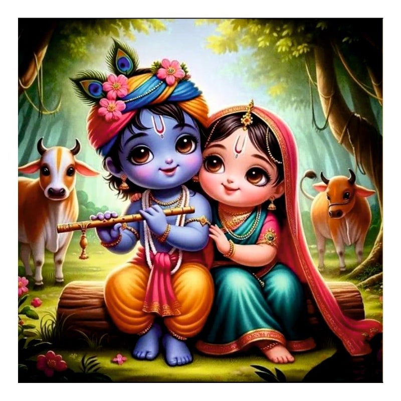 Decals Creation Decals Creation Blue Baal Krishna Bashuri And Radha God Wall Poster For Living Room Kids Room Office Size 41CM X 41CM