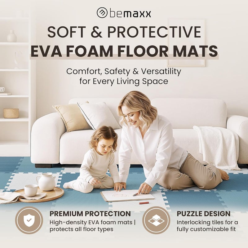 BeMaxx Gym Mats Set - 18 pcs EVA Interlocking Foam Floor Tiles (12.6"x12.6"x0.4") 18sqft Protective Gym Flooring Sports Home Workout Exercise Mats Puzzle Garage Fitness Play-Room Pool Treadmill Bike - Image 2