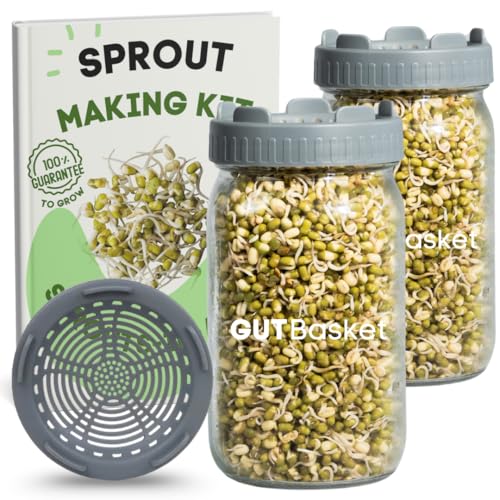 Gutbasket Sprouting Kit | Includes 2 Glass Sprout Jars (700 ml Each) with Sprouting Lids + Organic Seed Mix | Sprout Maker for Moong, Methi, Chana, Alfalfa, Radish | Sprout Jar with Guide - Image 1