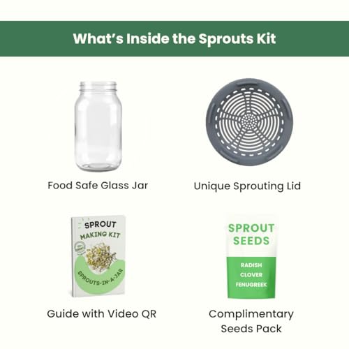 Gutbasket Sprouting Kit | Includes 2 Glass Sprout Jars (700 ml Each) with Sprouting Lids + Organic Seed Mix | Sprout Maker for Moong, Methi, Chana, Alfalfa, Radish | Sprout Jar with Guide - Image 2