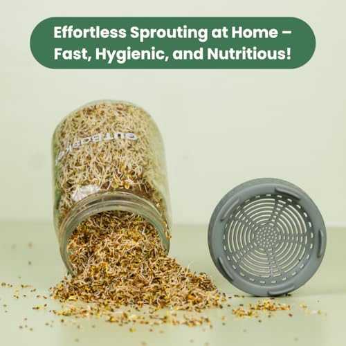 Gutbasket Sprouting Kit | Includes 2 Glass Sprout Jars (700 ml Each) with Sprouting Lids + Organic Seed Mix | Sprout Maker for Moong, Methi, Chana, Alfalfa, Radish | Sprout Jar with Guide - Image 3