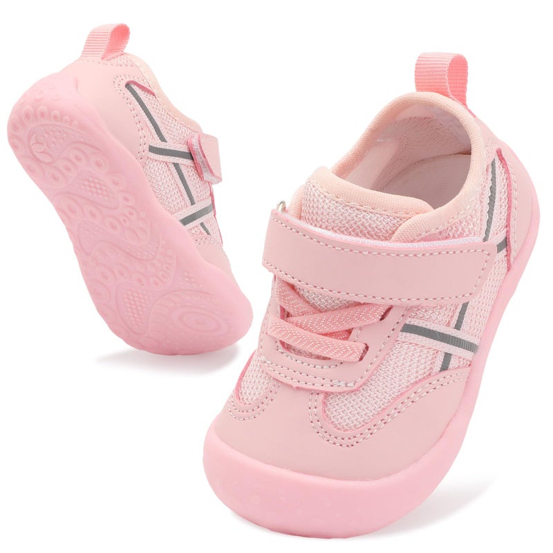 Scurtain Baby Boy Girl Non Slip Walking Shoes Toddler Summer Breathable Barefoot Sock Shoes Hard Bottom Indoor Outdoor Rubber Sneakers Pink Size 18-24 Months - Image 1