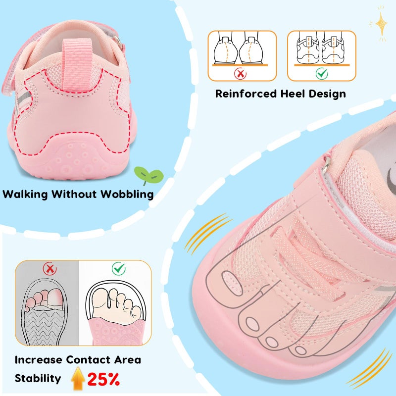 Scurtain Baby Boy Girl Non Slip Walking Shoes Toddler Summer Breathable Barefoot Sock Shoes Hard Bottom Indoor Outdoor Rubber Sneakers Pink Size 18-24 Months - Image 4