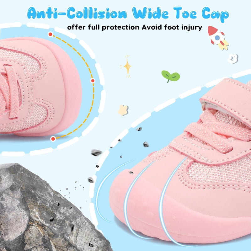 Scurtain Baby Boy Girl Non Slip Walking Shoes Toddler Summer Breathable Barefoot Sock Shoes Hard Bottom Indoor Outdoor Rubber Sneakers Pink Size 18-24 Months - Image 3