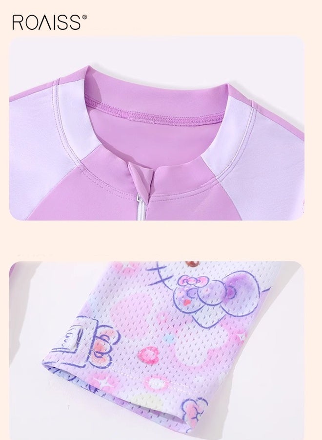 رويس بدلة سباحة للبنات 2 قطعة مع سحاب، بدلة سباحة واقية من الشمس قابلة للتنفس، ملابس سباحة واقية من الطفح الجلدي الشاطئي كرتونية - Image 5