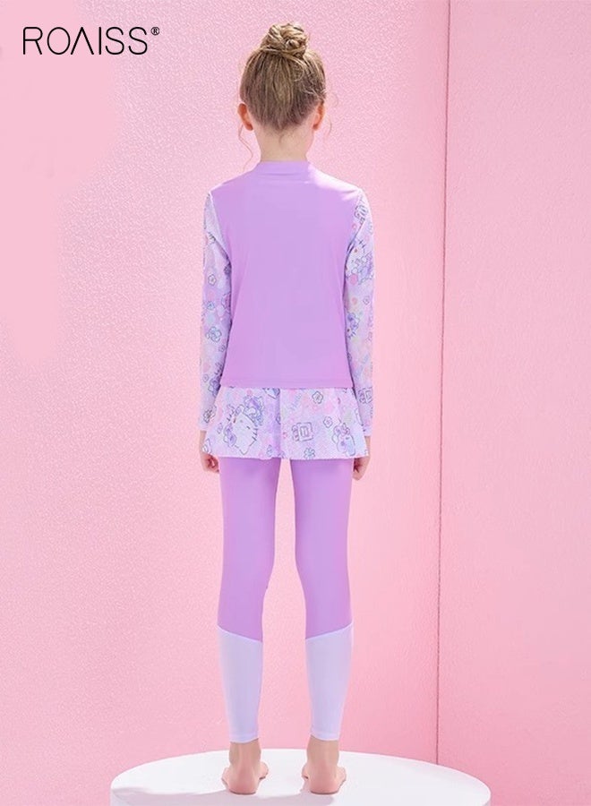 رويس بدلة سباحة للبنات 2 قطعة مع سحاب، بدلة سباحة واقية من الشمس قابلة للتنفس، ملابس سباحة واقية من الطفح الجلدي الشاطئي كرتونية - Image 3