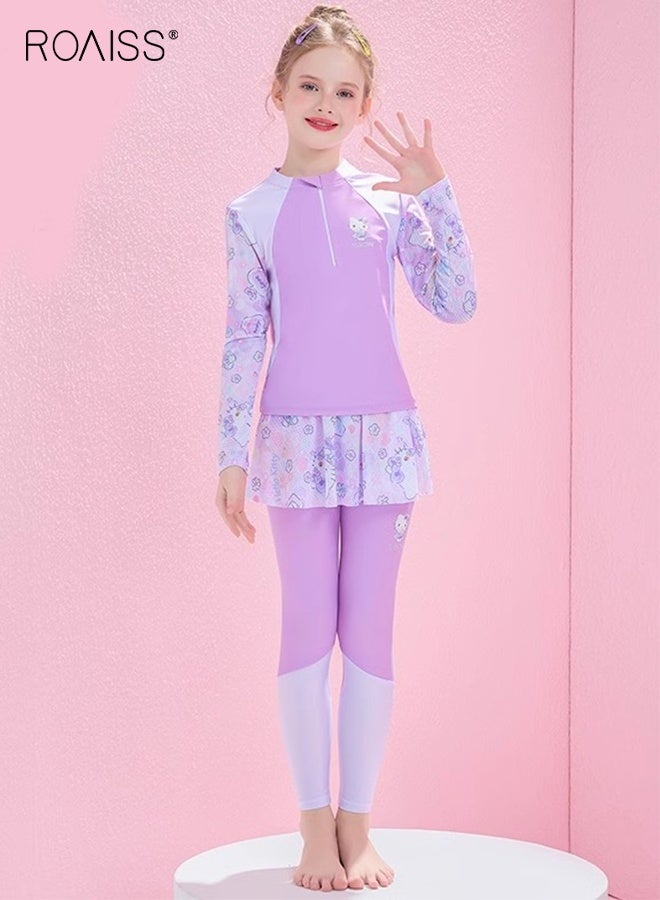 رويس بدلة سباحة للبنات 2 قطعة مع سحاب، بدلة سباحة واقية من الشمس قابلة للتنفس، ملابس سباحة واقية من الطفح الجلدي الشاطئي كرتونية - Image 2