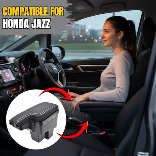 KMH Premium Armrest for Honda Jazz 2014+, WR-V Center Console Box with Hold and Storage Compartment with Cushion Pad, Scandinavian Leatherize Soft Memory Foam Support Car Arm Rest - Black Design - Image 5