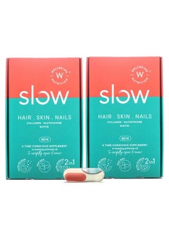Slow; Hair Skin & Nails; Collagen Glutathione Hla Biotin In Omega 3 And Evening Primrose Oil; Skin Glow & Renew Matrix Hair Growth And Repair (60 Capsules Pack Of 2)