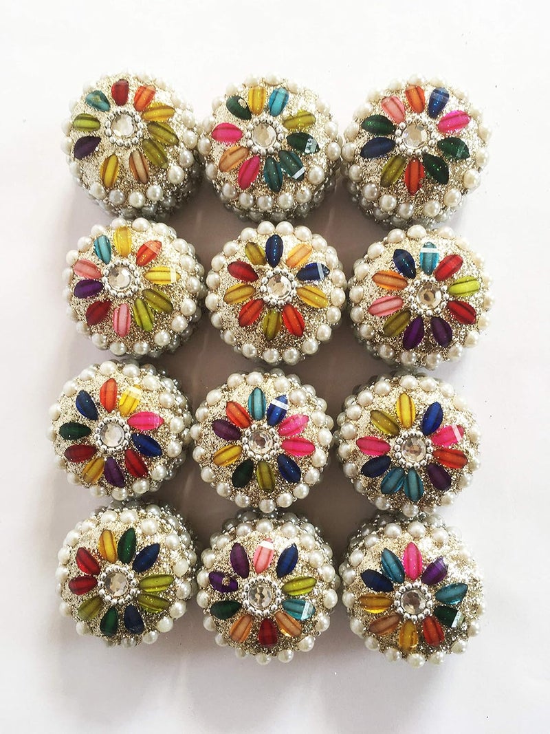 SM Creations Decorative Jewelry Box 6 cm x 6 cm x 3 CM Pack of 12pc Decorative Vanity Box Sindoor Dabbi Kumkum Dani Handicraft box Silver Multicolor - Image 2