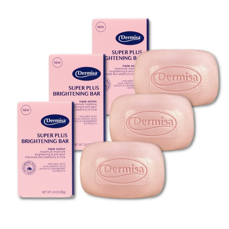 Dermisa Super Plus Brightening Bar  with Hyaluronic Acid and Lemon  Cranberry Extract  No Parabens No Sulfates  3 OZ Bar  3Pack