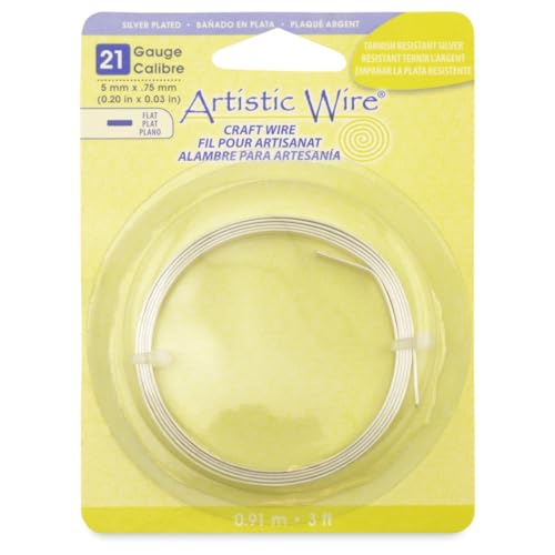 Artistic Wire, 21 Gauge, Flat, 5 mm x .75 mm / 0.20 in x 0.03 in, Tarnish Resistant Silver, 3 ft / .91 m, AWB-21F5-S10-03 - Image 1