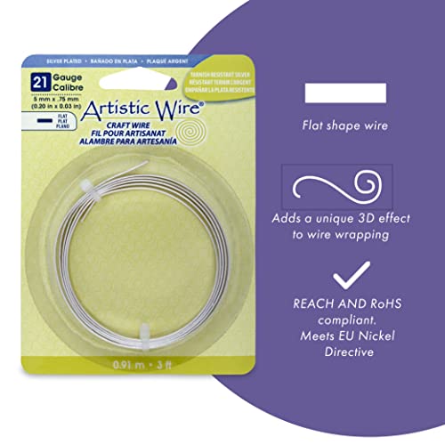 Artistic Wire, 21 Gauge, Flat, 5 mm x .75 mm / 0.20 in x 0.03 in, Tarnish Resistant Silver, 3 ft / .91 m, AWB-21F5-S10-03 - Image 2