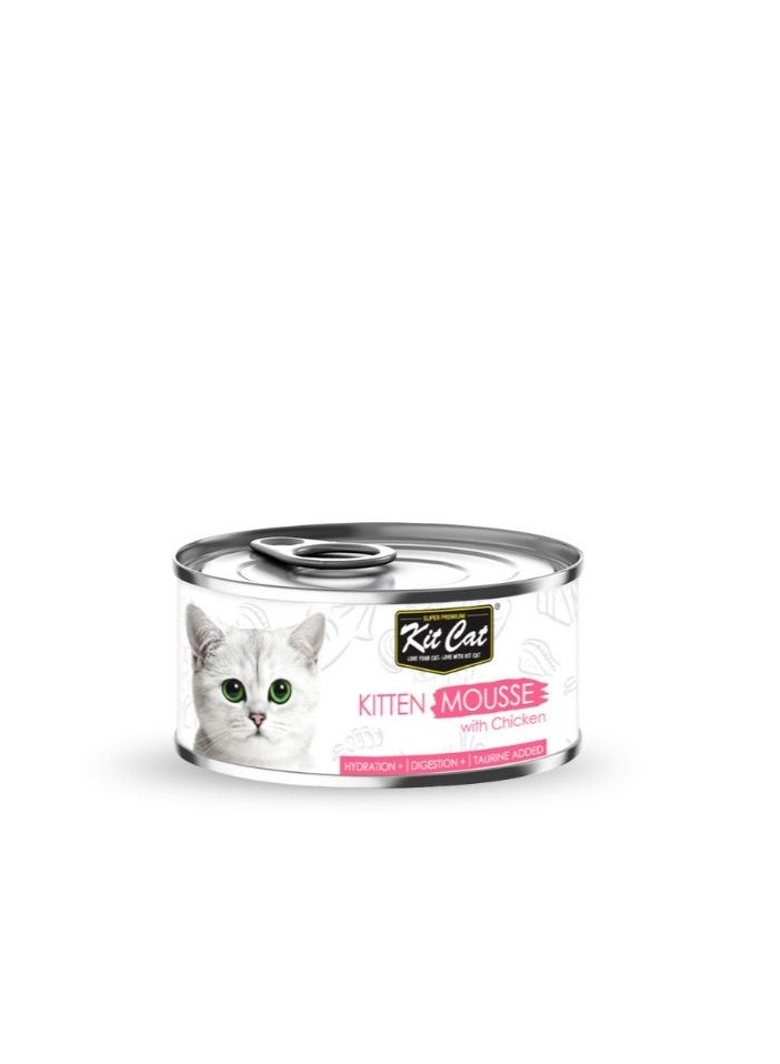 Kit Cat 10PC's Kit Cat Kitten Mousse with Chicken Wet Cat Food 80g Cans - Image 2