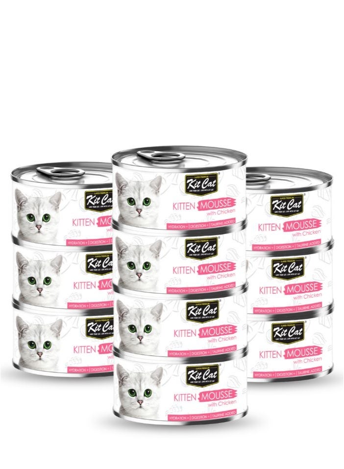 Kit Cat 10PC's Kit Cat Kitten Mousse with Chicken Wet Cat Food 80g Cans - Image 1