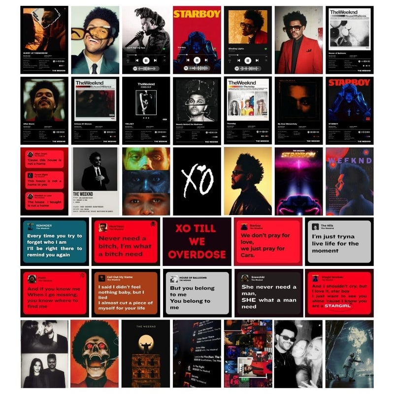 auraposter Paper The Weeknd Poster (Set of 40) | The Weeknd Mini Posters (15 x10 cm) | Mini Posters of The Weeknd's songs for Wall, Bedroom, Living room | Glue Dots Included - Image 1