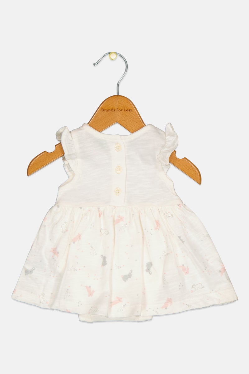mothercare Toddlers Girl Crew Neck Ruffle Sleeve Graphic Print Dress, Multicolor - Image 2