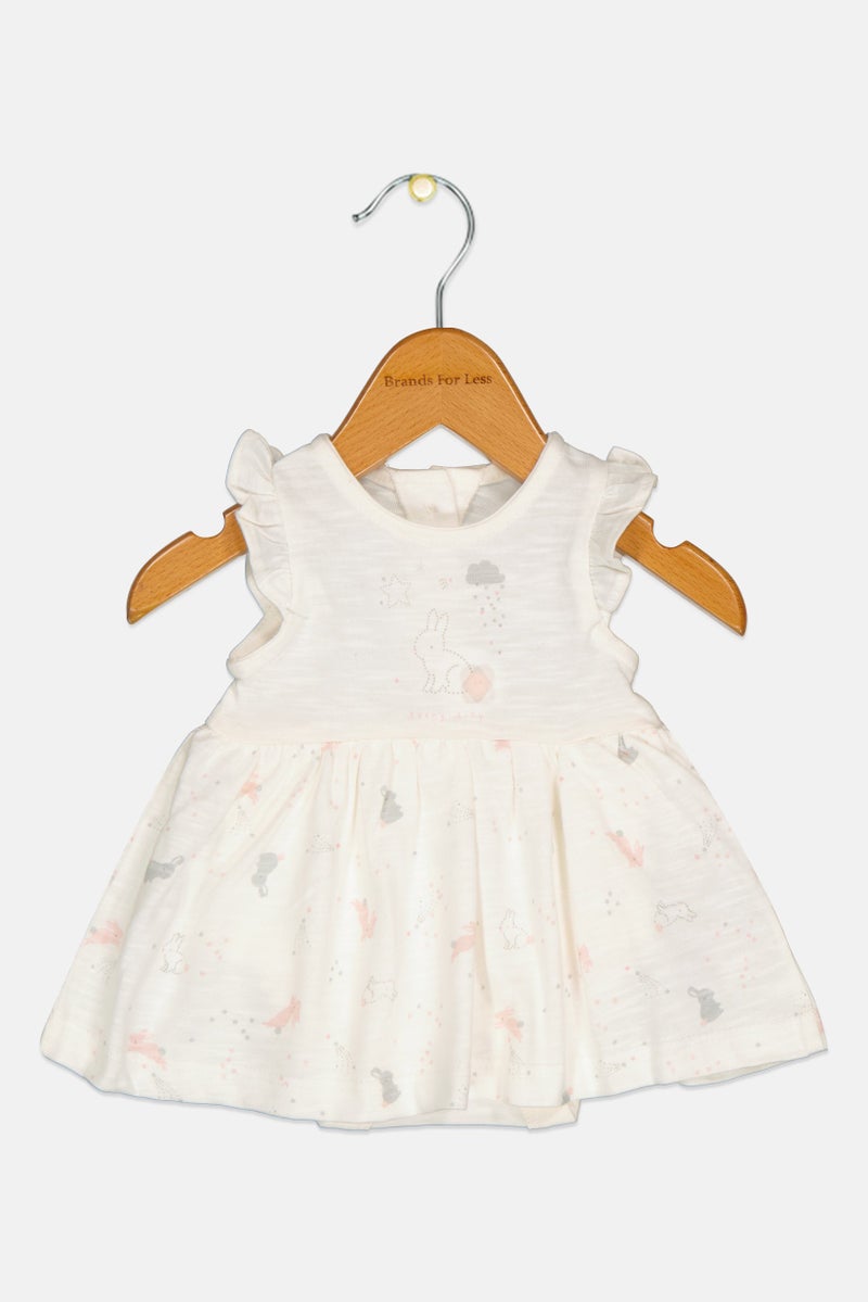 mothercare Toddlers Girl Crew Neck Ruffle Sleeve Graphic Print Dress, Multicolor - Image 1