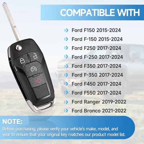 LYFUCESS Flip Key Fob Replacement Fits for Ford F150/F-150 2015 2016 2017 2018 2019 2020 2021 2022 2023 2024 F250/F-250 F350/F-350 F450 F550 2017-2024 Ranger 2019-2022 Bronco 2021-2022 Keyless Entry N5F-AO8TDA - Image 2
