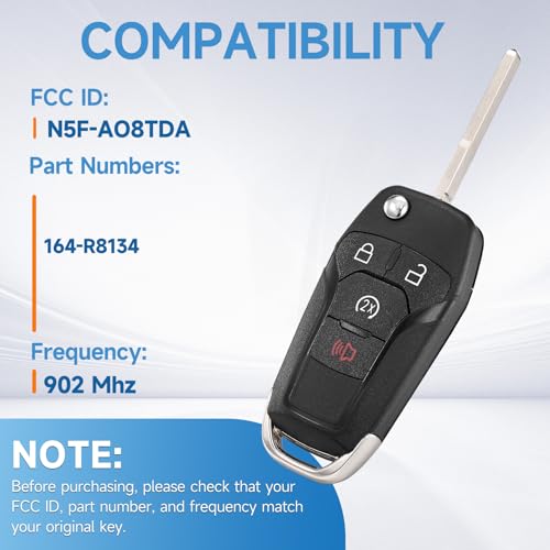 LYFUCESS Flip Key Fob Replacement Fits for Ford F150/F-150 2015 2016 2017 2018 2019 2020 2021 2022 2023 2024 F250/F-250 F350/F-350 F450 F550 2017-2024 Ranger 2019-2022 Bronco 2021-2022 Keyless Entry N5F-AO8TDA - Image 3