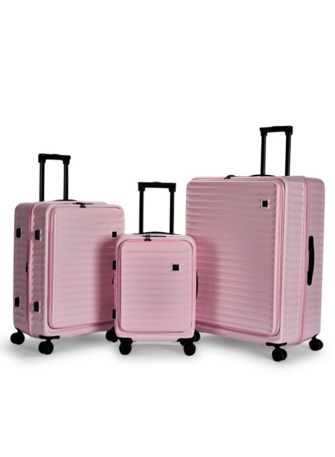 ليمرا طقم شنط سفر مكون من 3 حقائب أمتعة مصنوع من مادة بولي كربونات لون وردي مقاس 28"/24"/20" بوصة - Image 1