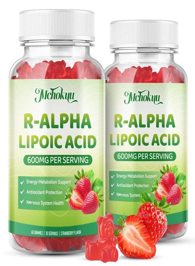 Mchokuu R Alpha Lipoic Acid 600mg Gummies, Stabilized R-Alpha Lipoic Acid, ALA Supplement for Nerve Health, Antioxidant & Metabolism Support- Vegan, Non-GMO, Gluten Free, Strawberry Flavor - 120 Count - Image 1