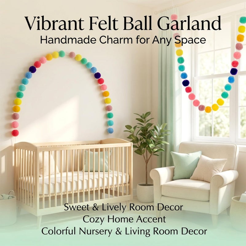 RAINFLOW 3PCS Wool Felt Ball Garland - Pom Pom Banner, Hanging Decorations for Birthday, Rootm Decorate, Homeschool & Christmas Tree, Colorful Felt Balls Party Decor, 78.7inch - Image 5