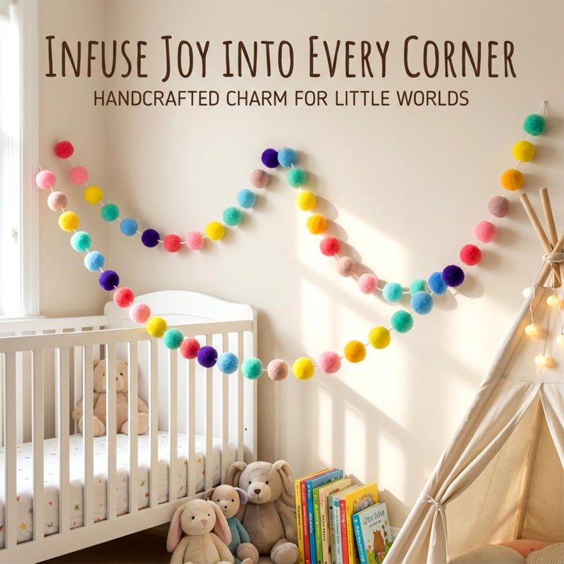 RAINFLOW 3PCS Wool Felt Ball Garland - Pom Pom Banner, Hanging Decorations for Birthday, Rootm Decorate, Homeschool & Christmas Tree, Colorful Felt Balls Party Decor, 78.7inch - Image 2