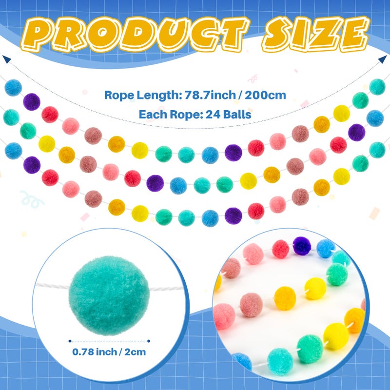 RAINFLOW 3PCS Wool Felt Ball Garland - Pom Pom Banner, Hanging Decorations for Birthday, Rootm Decorate, Homeschool & Christmas Tree, Colorful Felt Balls Party Decor, 78.7inch - Image 4